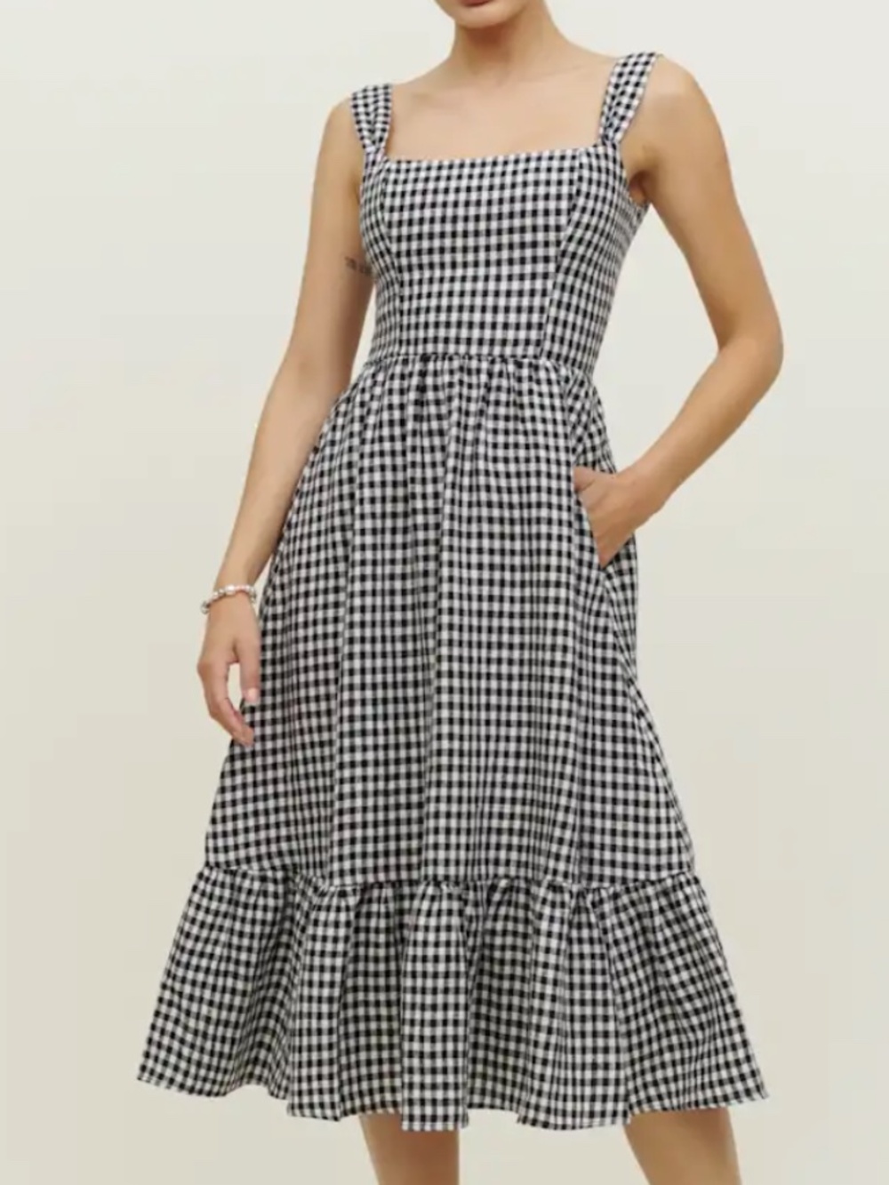 Reformation Bucatini Black and White Gingham Midi Dress